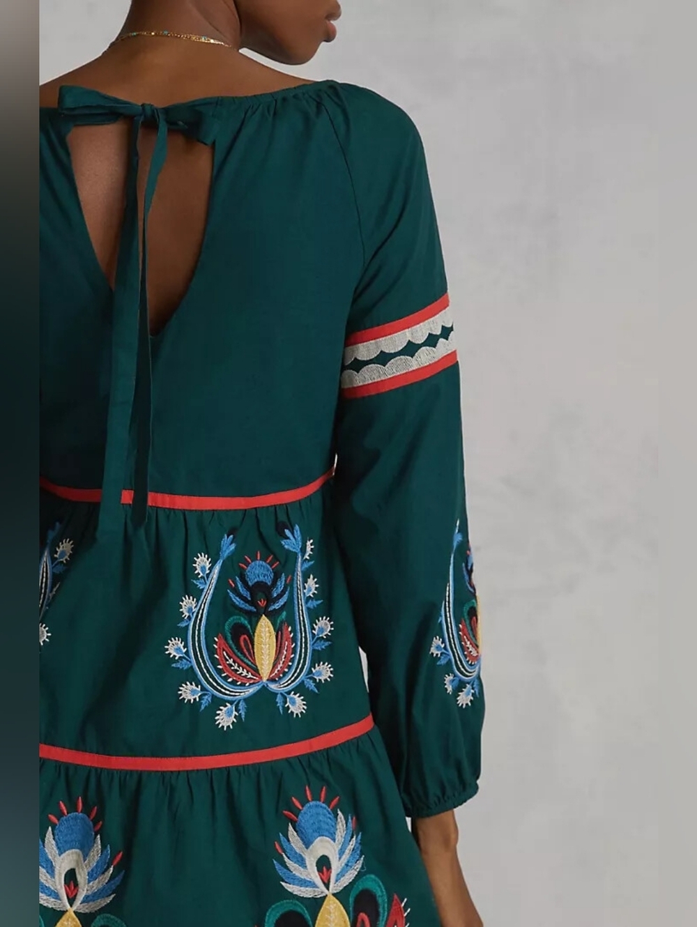 NWT Anthropologie Let Me Be Embroidered Tunic Dress Green Size Large 100% Cotton - Picture 8 of 10